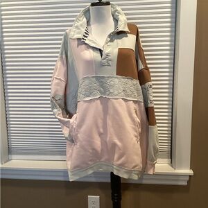 We The Free Striped-Trim Hooded Pullover in Navy, Cream & Light Blue